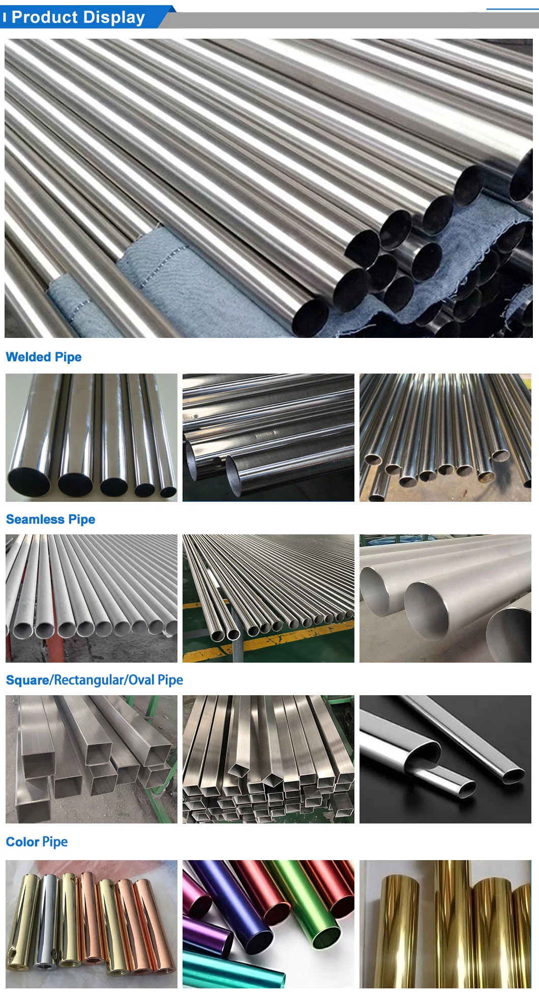 ASTM Ss 201 304 304L 316 316ti 310S 309S 430 904L 2205 Stainless Steel/Carbon/Aluminum/Galvanized Tube Seamless or Welded Round/Square/Rectangular/Hex/Oval Pipe